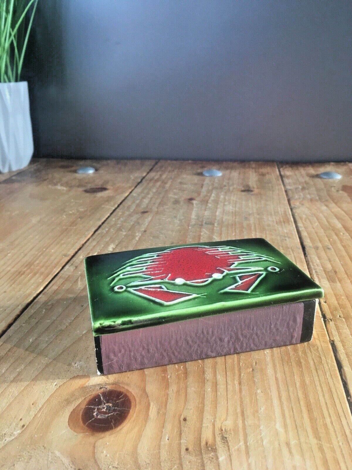 Mid Century 60s Belgian Ceramic Tubelined Tile Crab Matchbox Cover Cancer Zodiac Starsign photo Home Decor