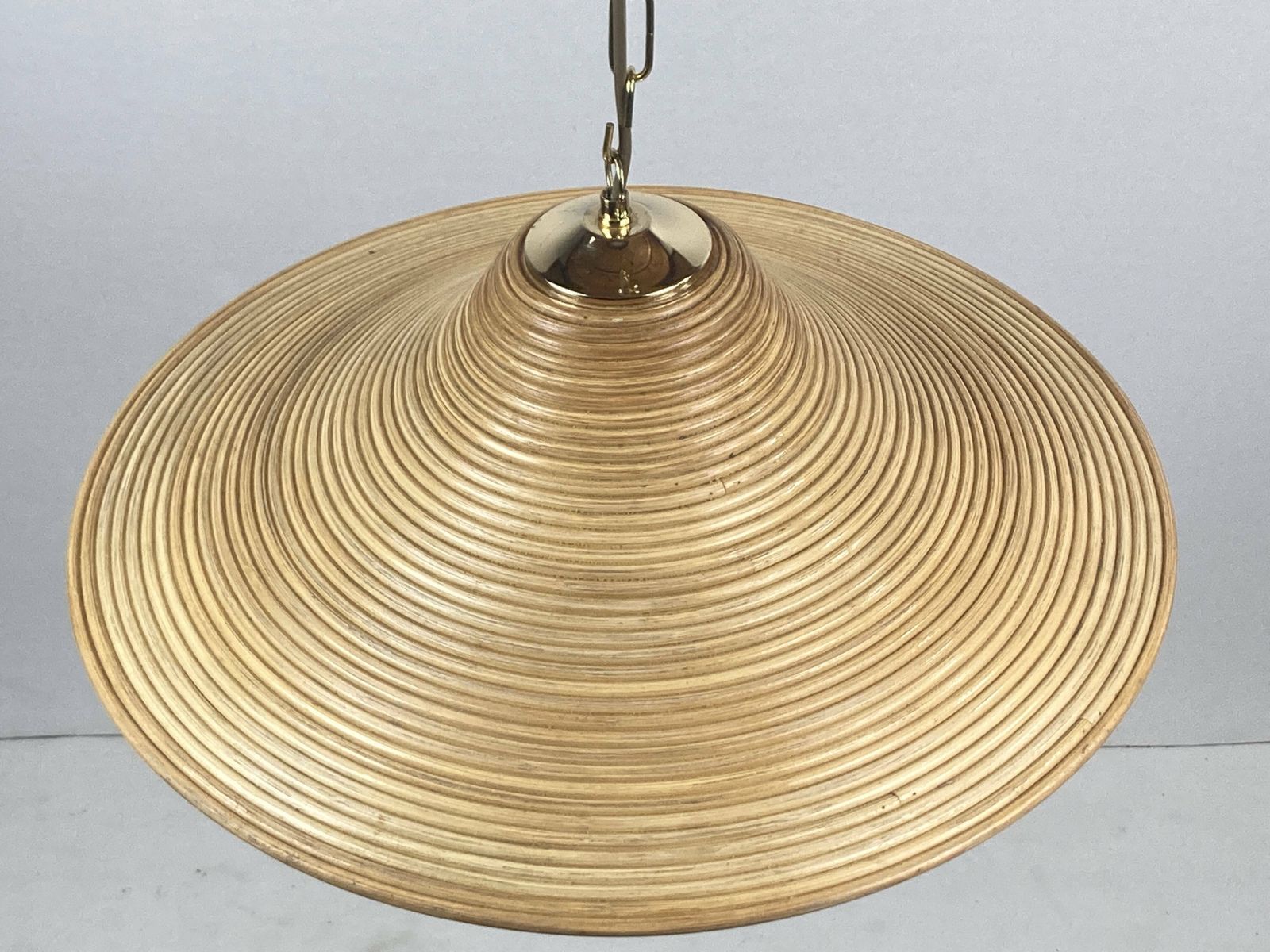 Pencil Split Reed, Rattan, Bamboo & Brass Pendant Hanging Lamp, Italy, 1970s photo buy
