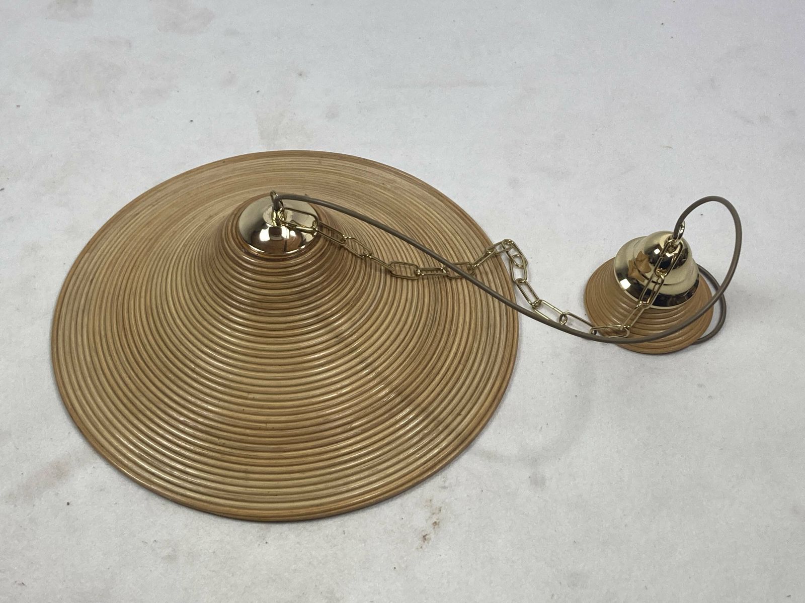 526.0 Pencil Split Reed, Rattan, Bamboo & Brass Pendant Hanging Lamp, Italy, 1970s photo