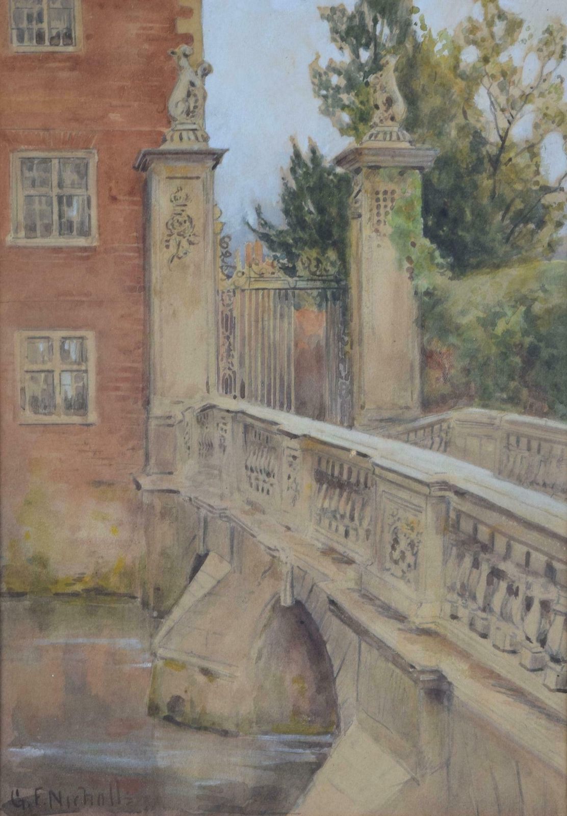 George Frederick Nicholls St John's College, Cambridge Wren Bridge Watercolour By G F Nicholls Early 20th Century