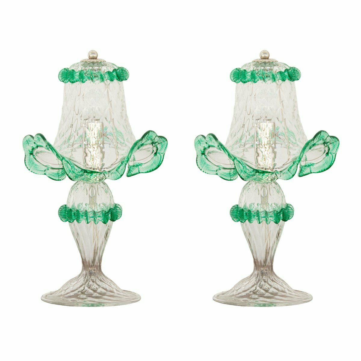 Transparent And Green Murano Glass Table Lamps, Early 21st Century, Set Of 2
