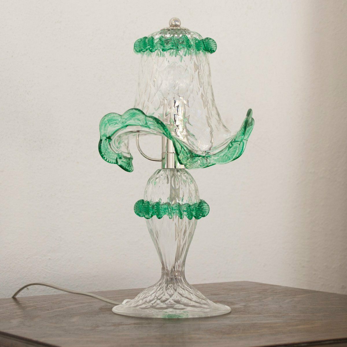 Transparent And Green Murano Glass Table Lamps, Early 21st Century, Set Of 2 photo vintage