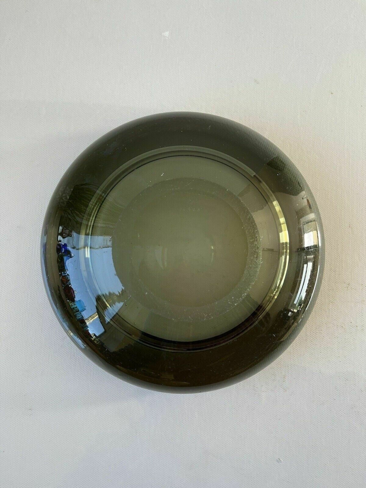 Signed 1950's Danish Holmegaard Per Lutken Smoke Grey Glass Scandi 2kg Bowl Dish photo vinterior