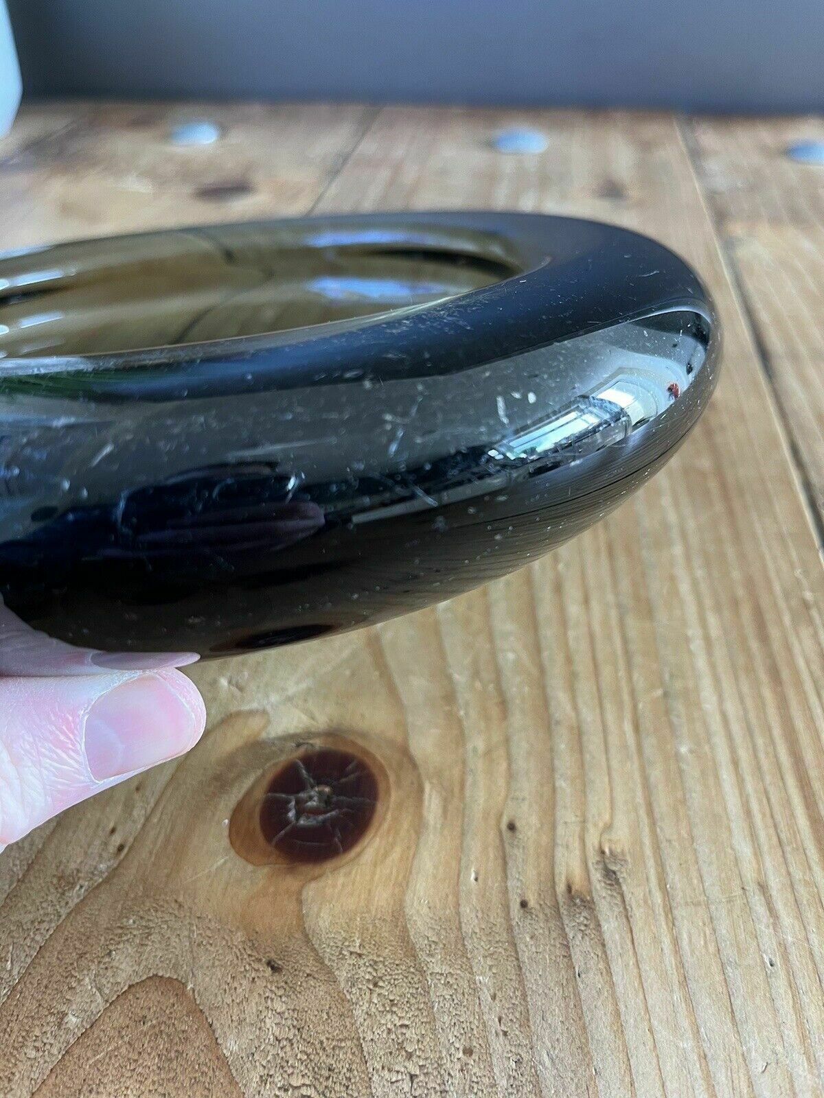 Home Decor Signed 1950's Danish Holmegaard Per Lutken Smoke Grey Glass Scandi 2kg Bowl Dish photo