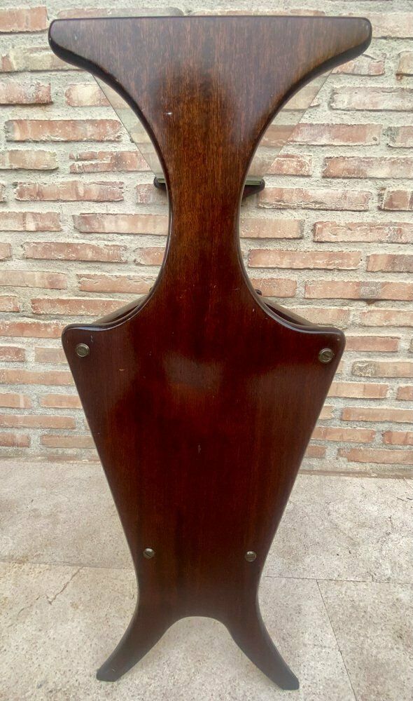 photo for sale Vintage French Glass And Wood Folio Stand Magazine Rack, 1950s