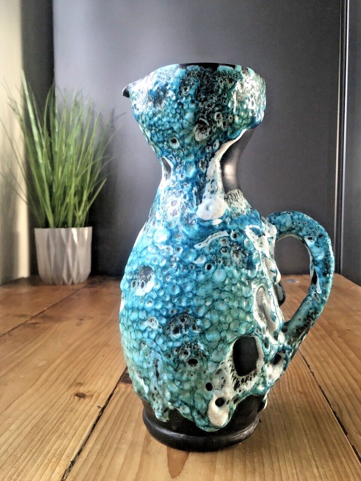 Spectacular Mid Century 60's Le Cyclope Annecy French Fat Lava Pottery Jug Mcm