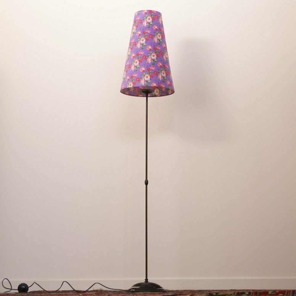 Vintage Tall Floor Lamp With Handmade Floral Purple Lampshade, Italy photo vintage