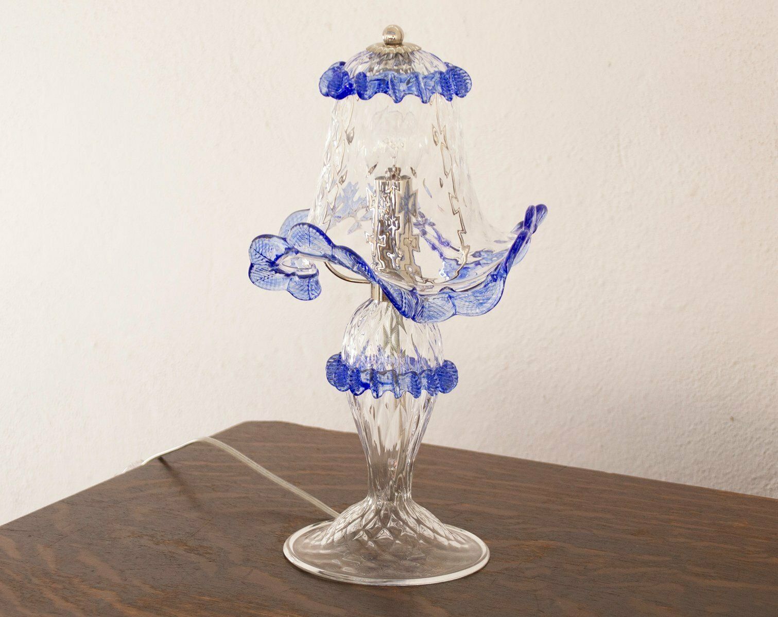 Clear And Blue Murano Glass Table Lamps, 2000s, Set Of 2 photo 206.0