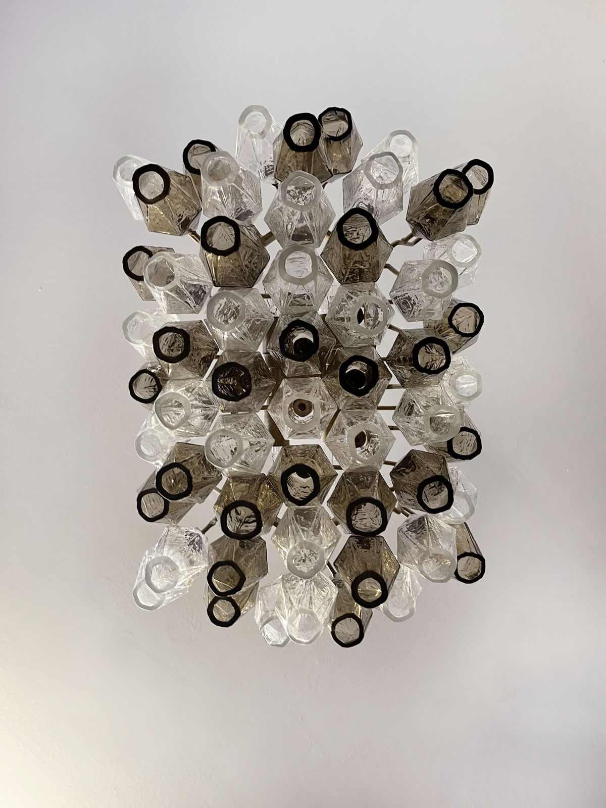 Elegant Murano Poliedri Chandelier   Carlo Scarpa   Clear And Smoked Glasses photo for sale