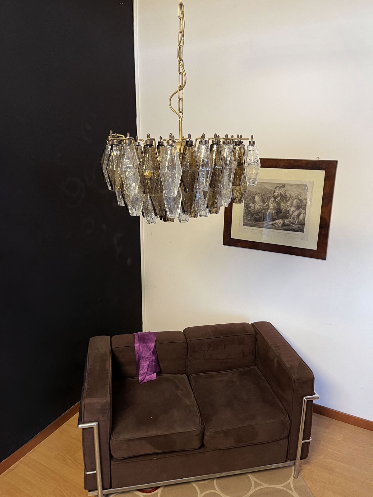 Elegant Murano Poliedri Chandelier   Carlo Scarpa   Clear And Smoked Glasses photo vinterior