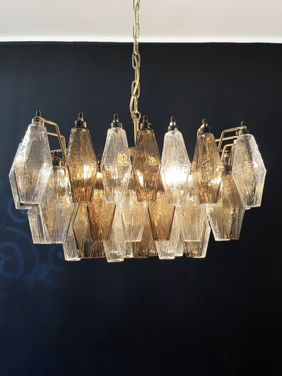 1100.0 Elegant Murano Poliedri Chandelier   Carlo Scarpa   Clear And Smoked Glasses photo