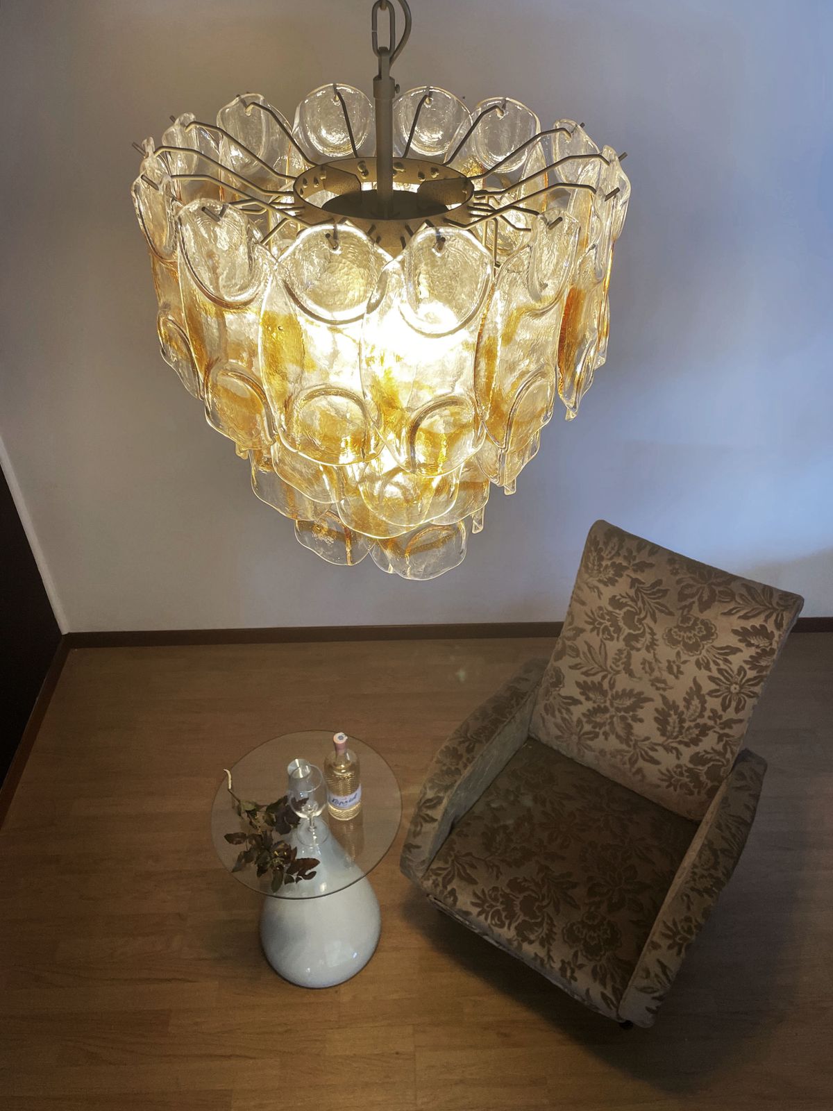 Italian Vintage Murano Chandelier   Mazzega   41 "Crostoli" Amber Glass photo furniture
