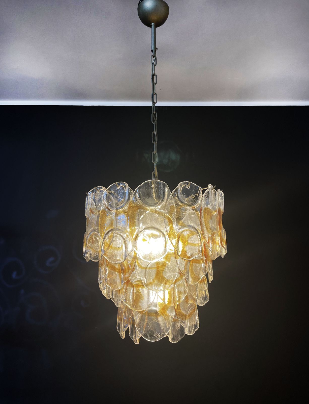 Italian Vintage Murano Chandelier   Mazzega   41 "Crostoli" Amber Glass photo buy