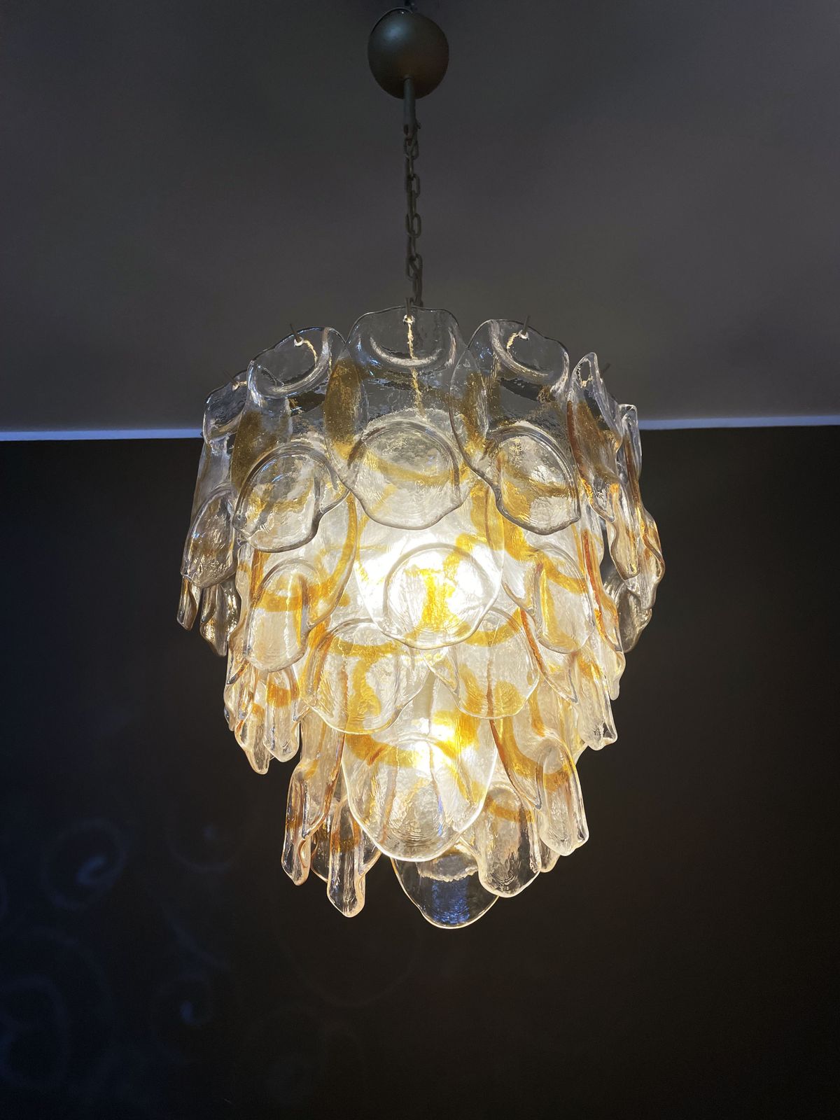 photo vinterior Italian Vintage Murano Chandelier   Mazzega   41 "Crostoli" Amber Glass
