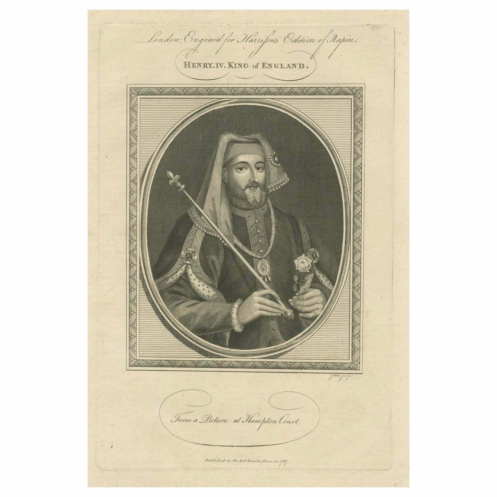 1787 Engraved Portrait Of King Henry IV   Lancastrian Sovereign