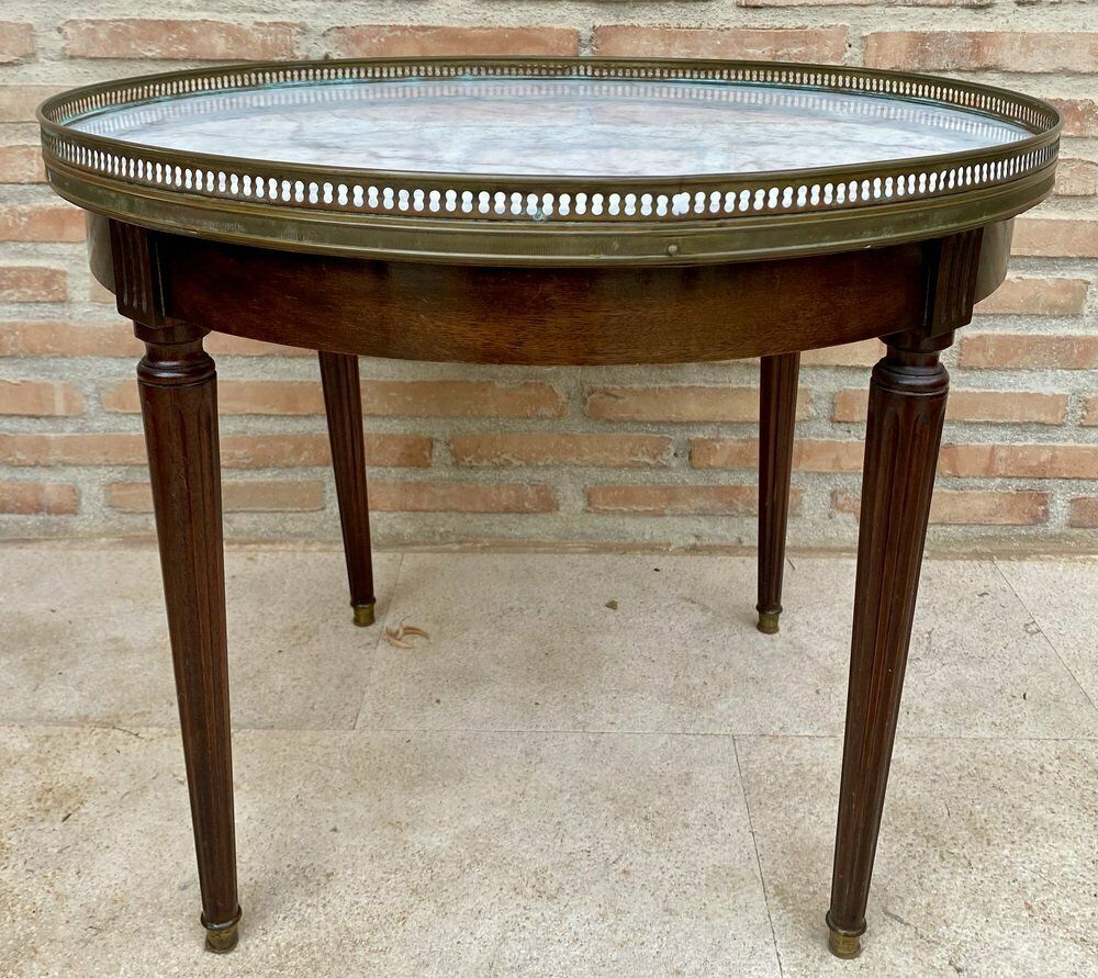 Louis XVI Style Walnut And Marble Top Bouillotte Table, 1890s