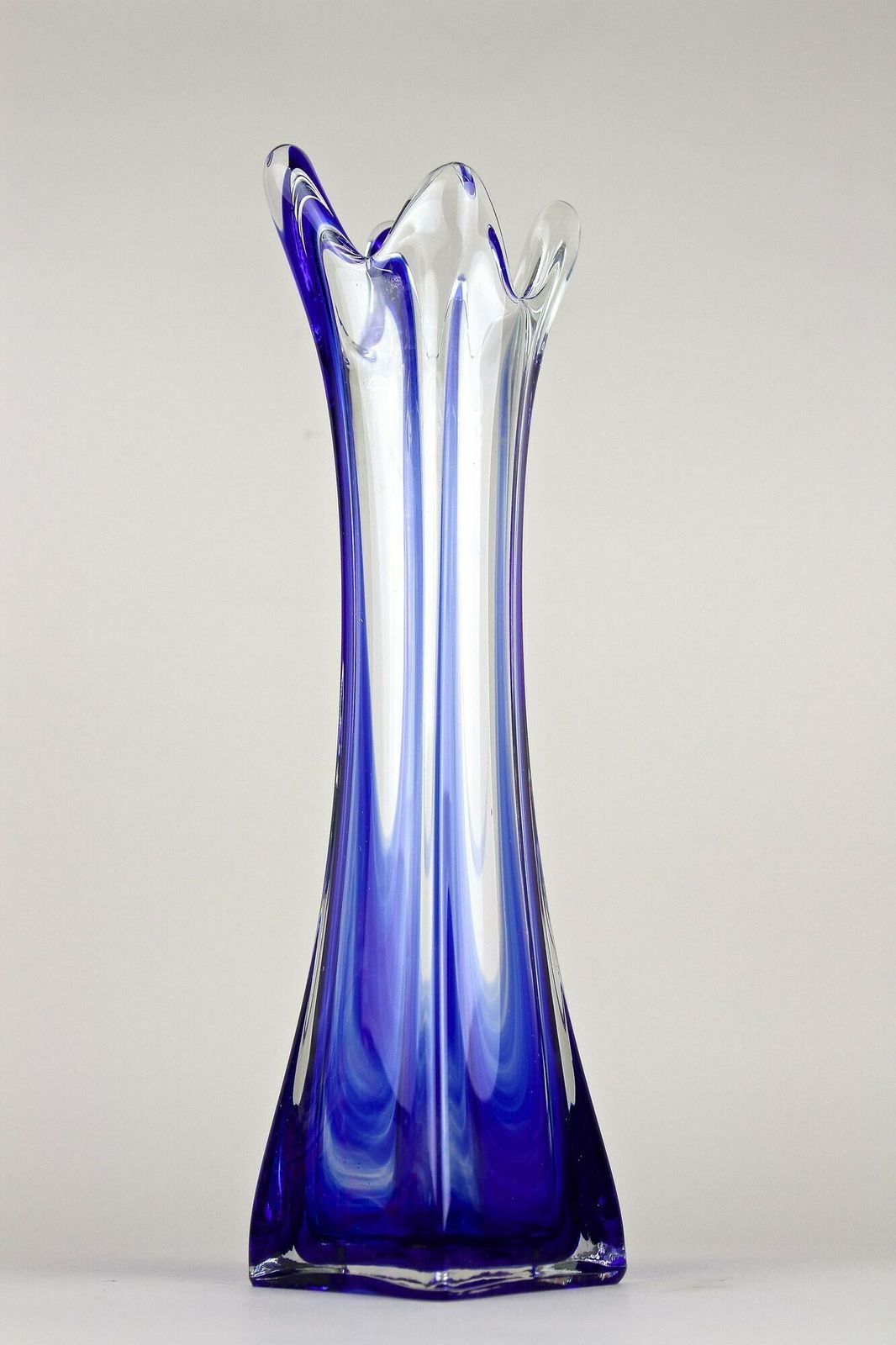 500.0 Blue/ Clear Murano Glass Vase, Late Mid Century   Italy Ca. 1960/70 photo