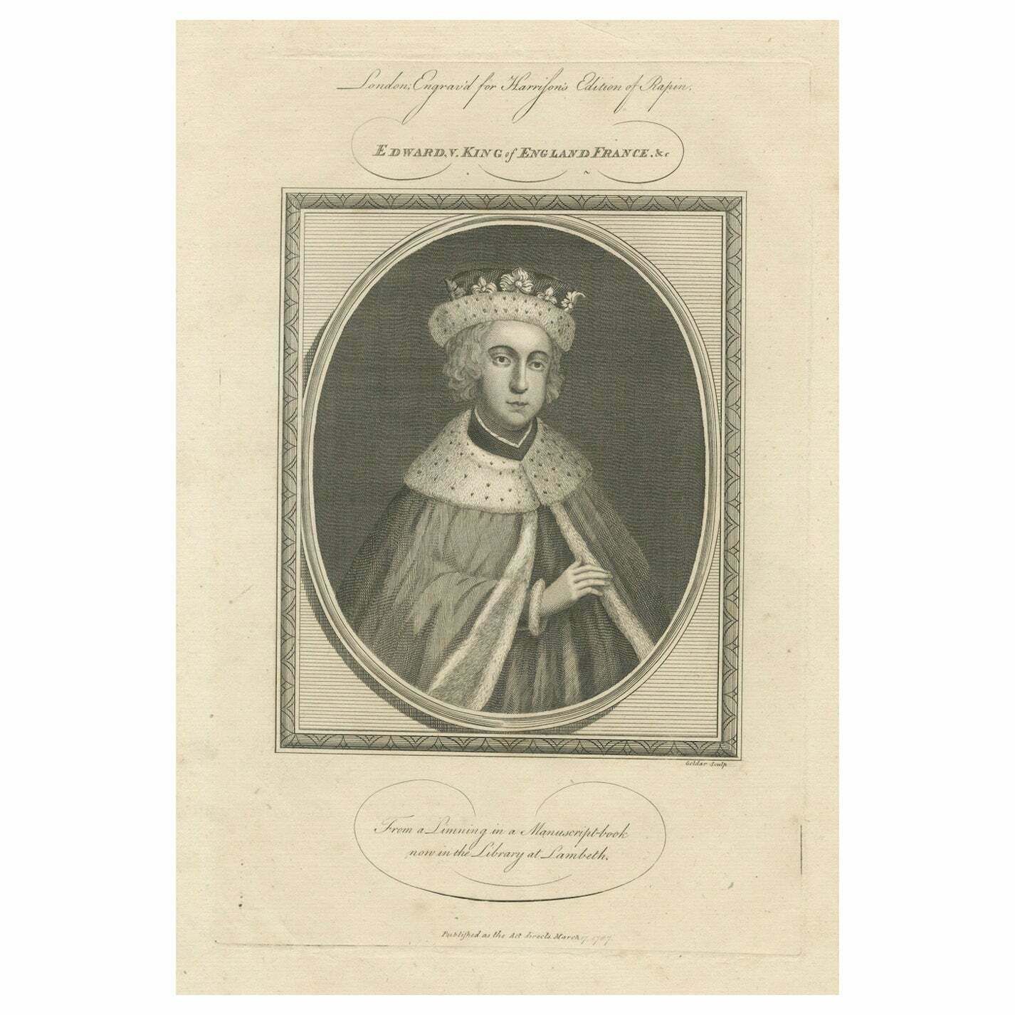 1797 Engraved Portrait Of Young King Edward VI   Reformation Leader