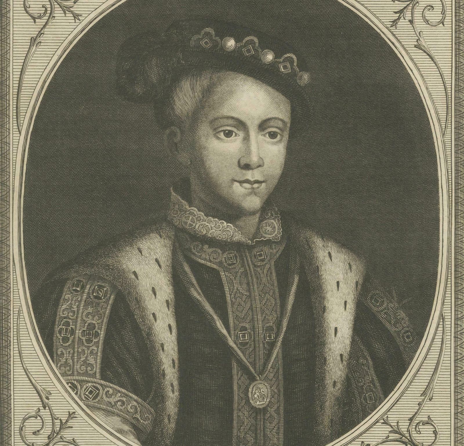 1784 Engraved Portrait Of Edward VI   Young English Monarch photo Art