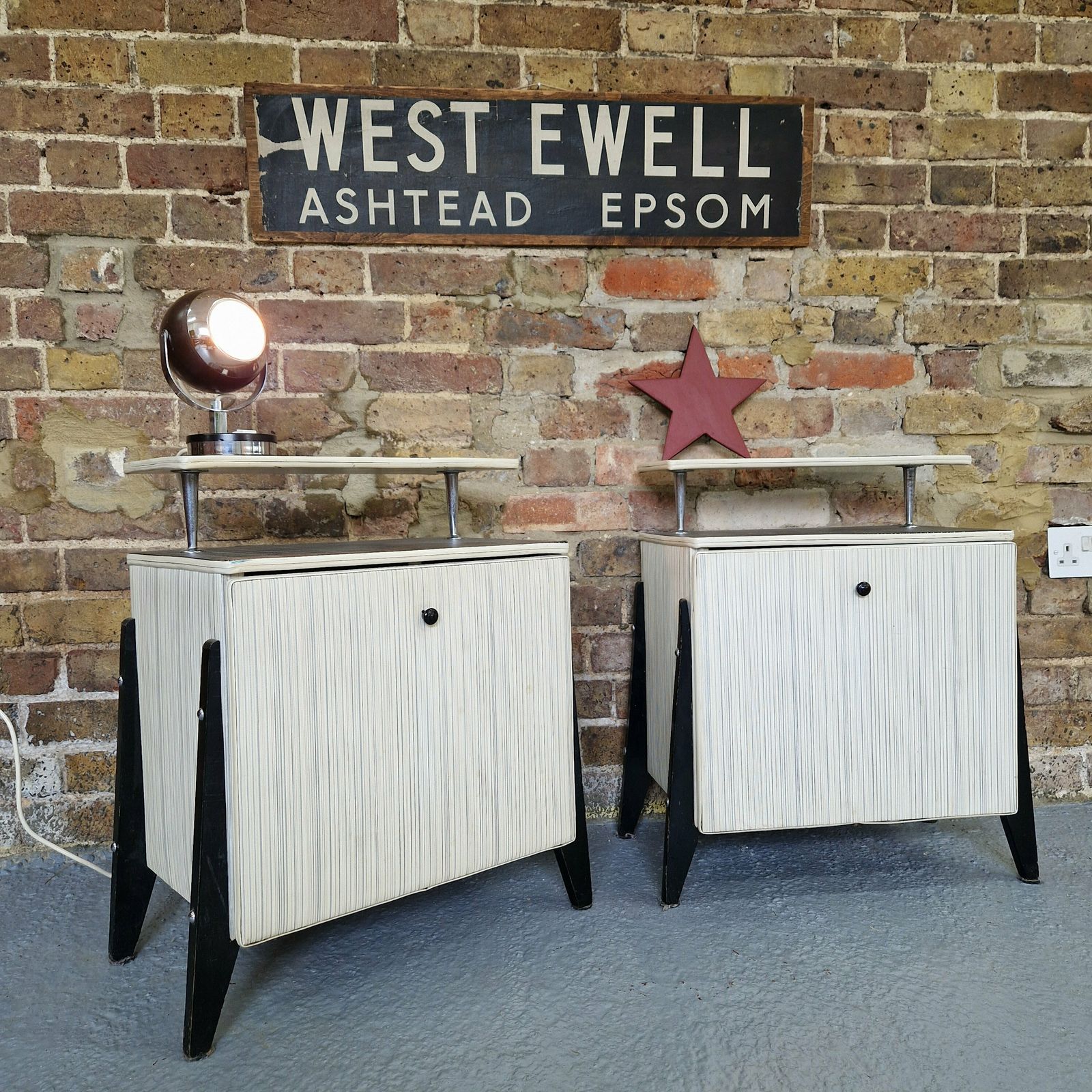 Pair Of Mid Century Atomic Bedside Cabinets Nightstands photo for sale