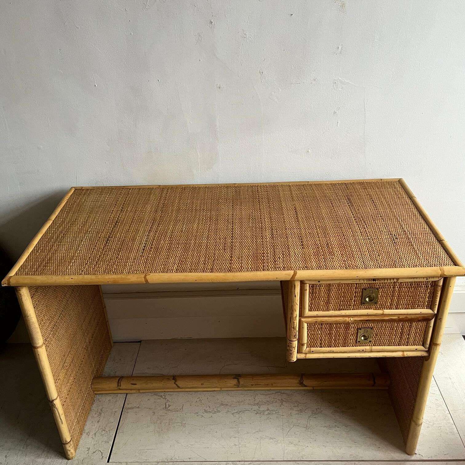 Italian Dal Vera Rattan & Bamboo Desk / Dressing Table photo vinterior