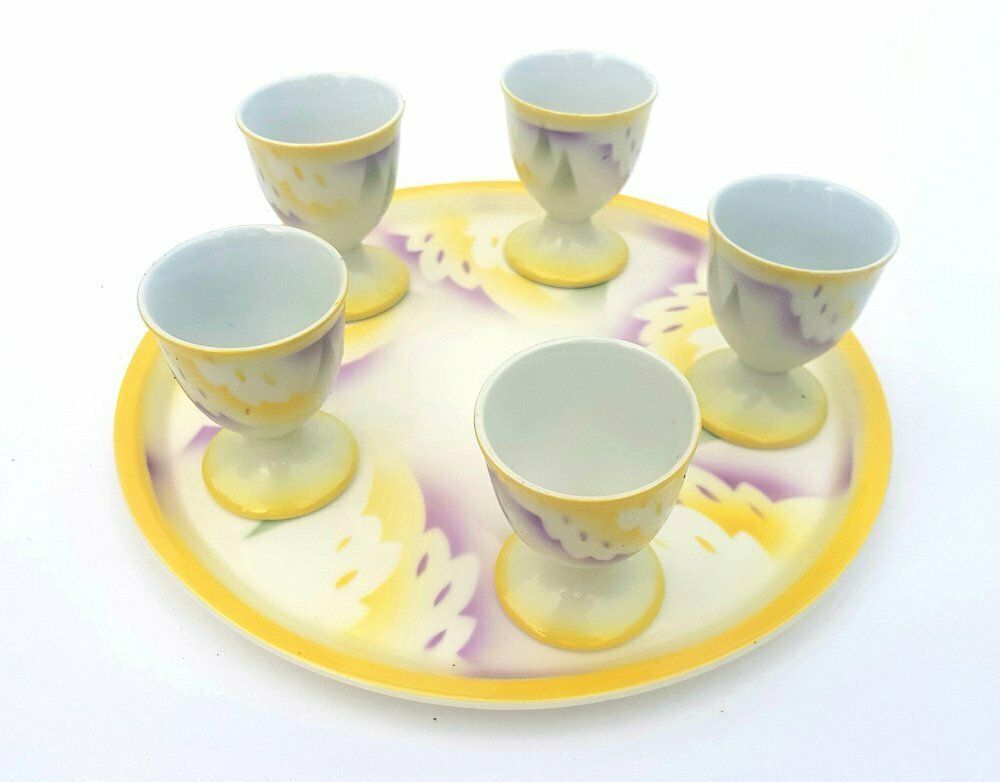 Art Deco Egg Serving Set With 5 Cups, 6 . Set
