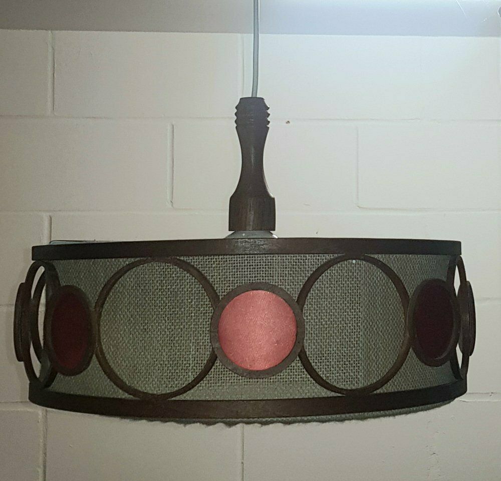 Scandinavian Mid Century Hanging Lamp Made Of Fabric And Teak photo for sale