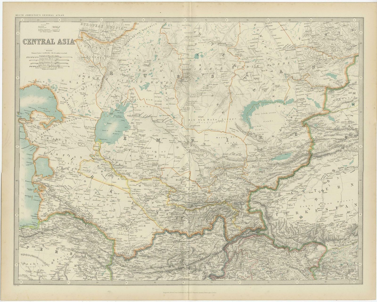 Antique Map Of Central Asia By Johnston '1909' photo Art