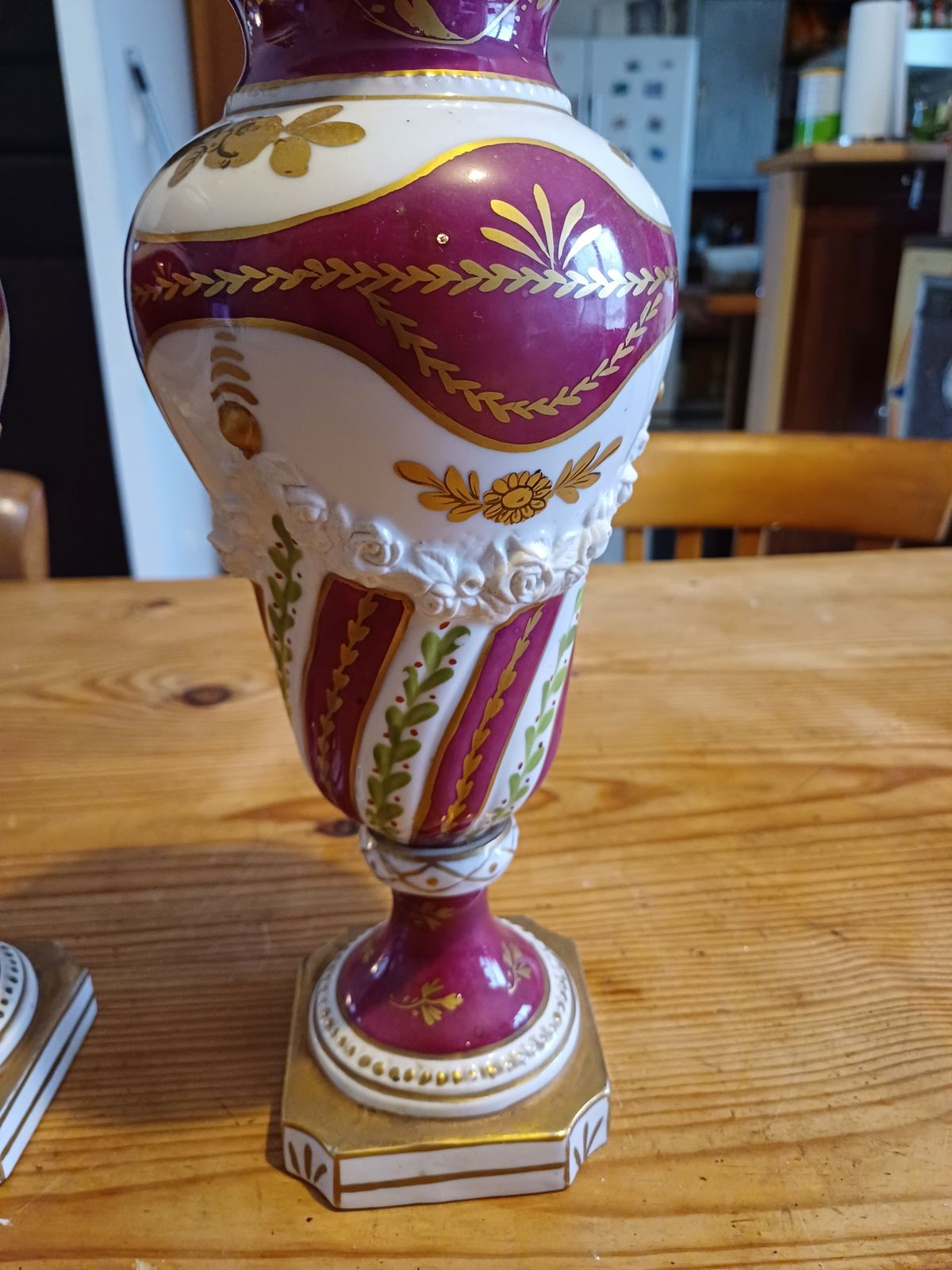Pair Of 19th Paris Porcelain Vases photo for sale