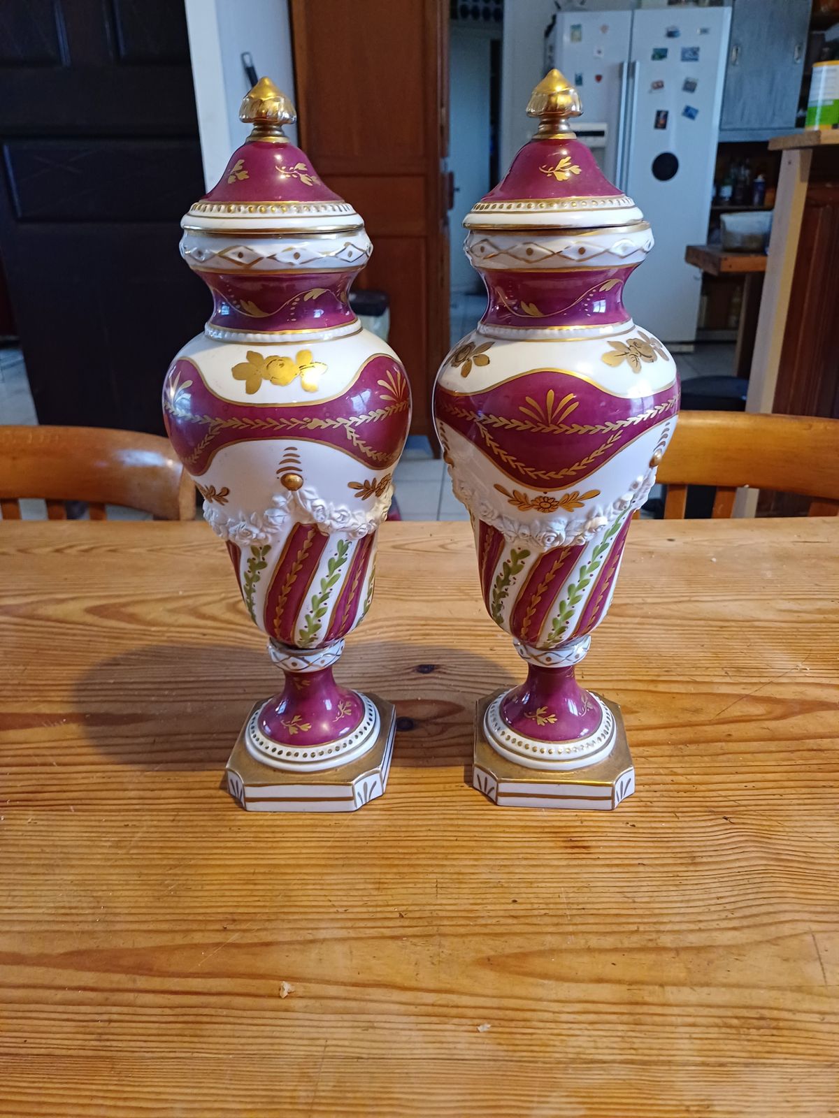 Pair Of 19th Paris Porcelain Vases photo vintage