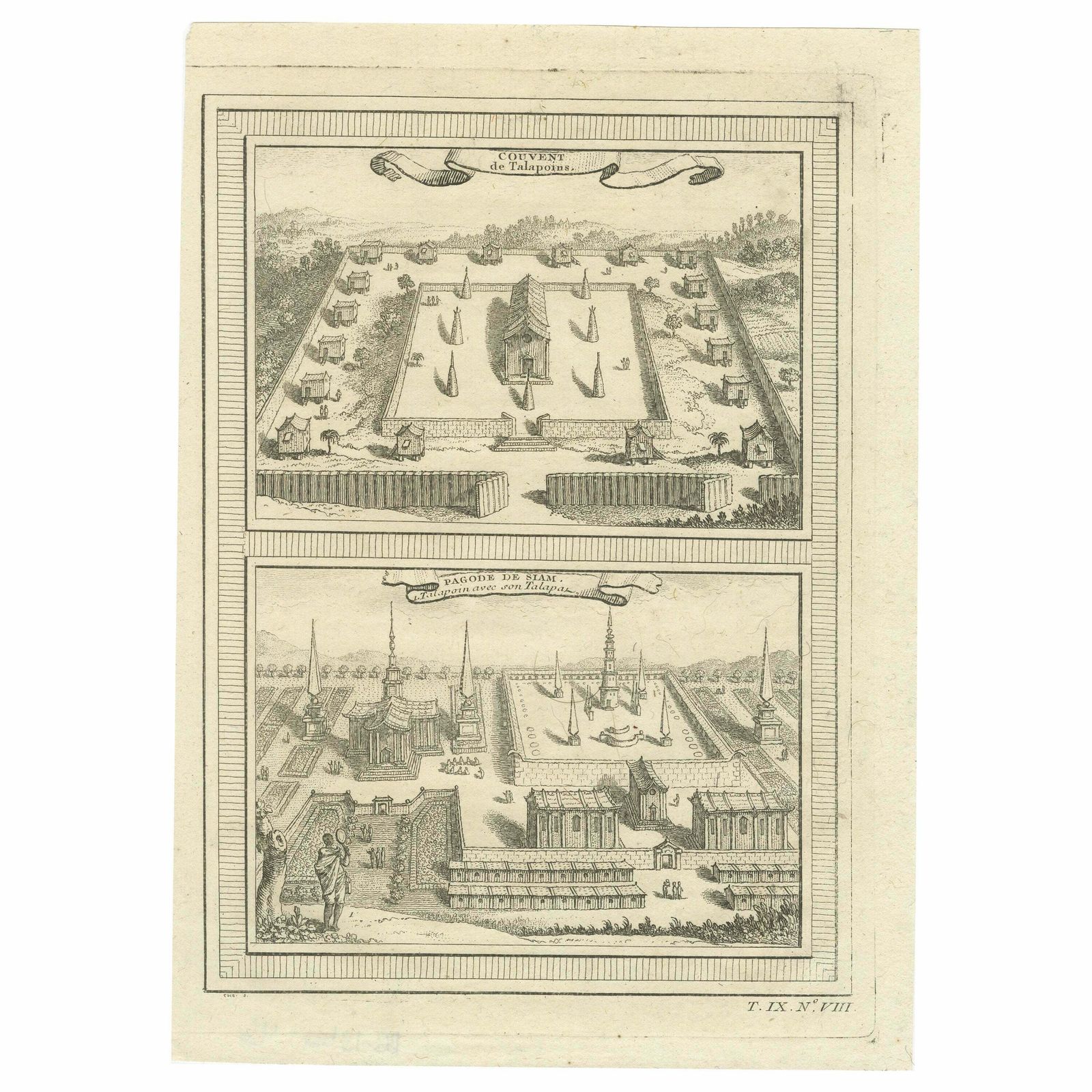 Engraving Of Thai Buddhist Temple And Monastery In Ayutthaya, Siam, 1751