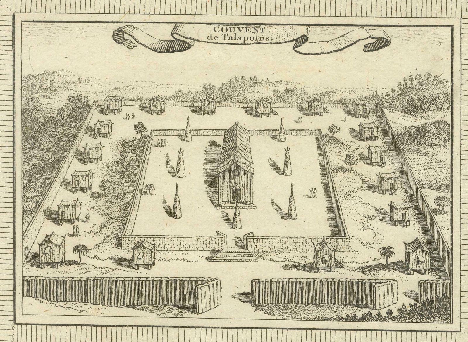 Engraving Of Thai Buddhist Temple And Monastery In Ayutthaya, Siam, 1751 photo Art