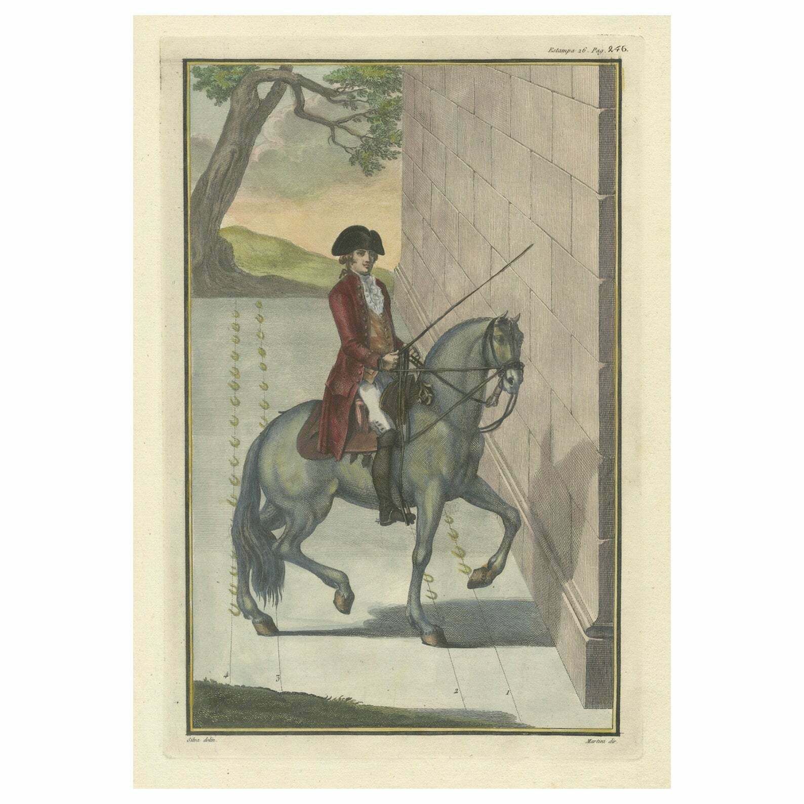 Antique Handpainted Equestrian Print From The Renowned Art Of Horsemanship, 1790