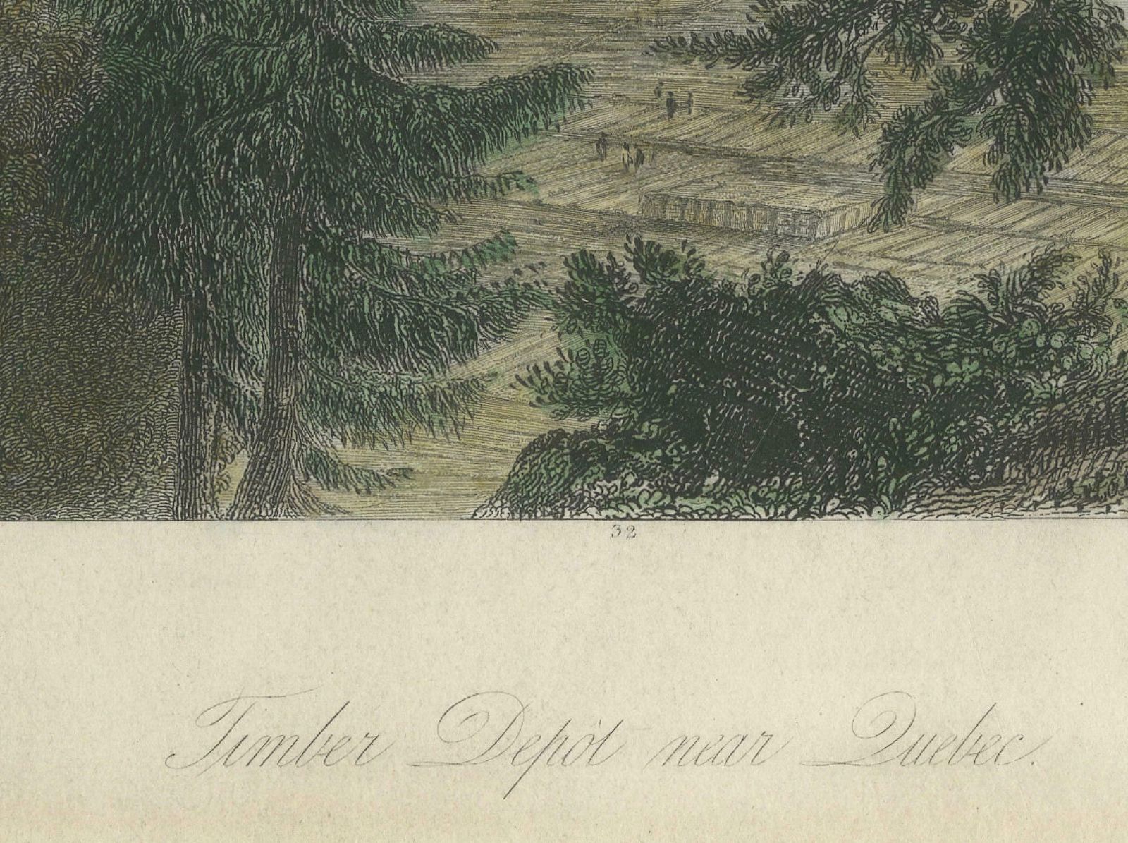 Engraving Of A Wood Depot On The St Lawrence River Near The City Of Quebec, 1850 photo for sale