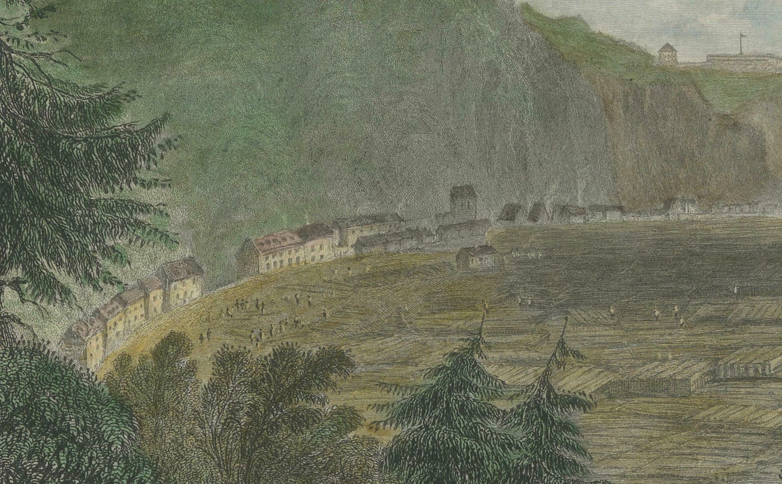 Engraving Of A Wood Depot On The St Lawrence River Near The City Of Quebec, 1850 photo Art