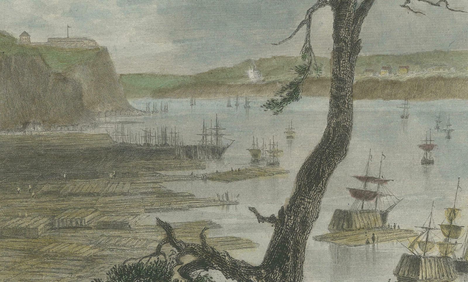 Engraving Of A Wood Depot On The St Lawrence River Near The City Of Quebec, 1850 photo 185.0
