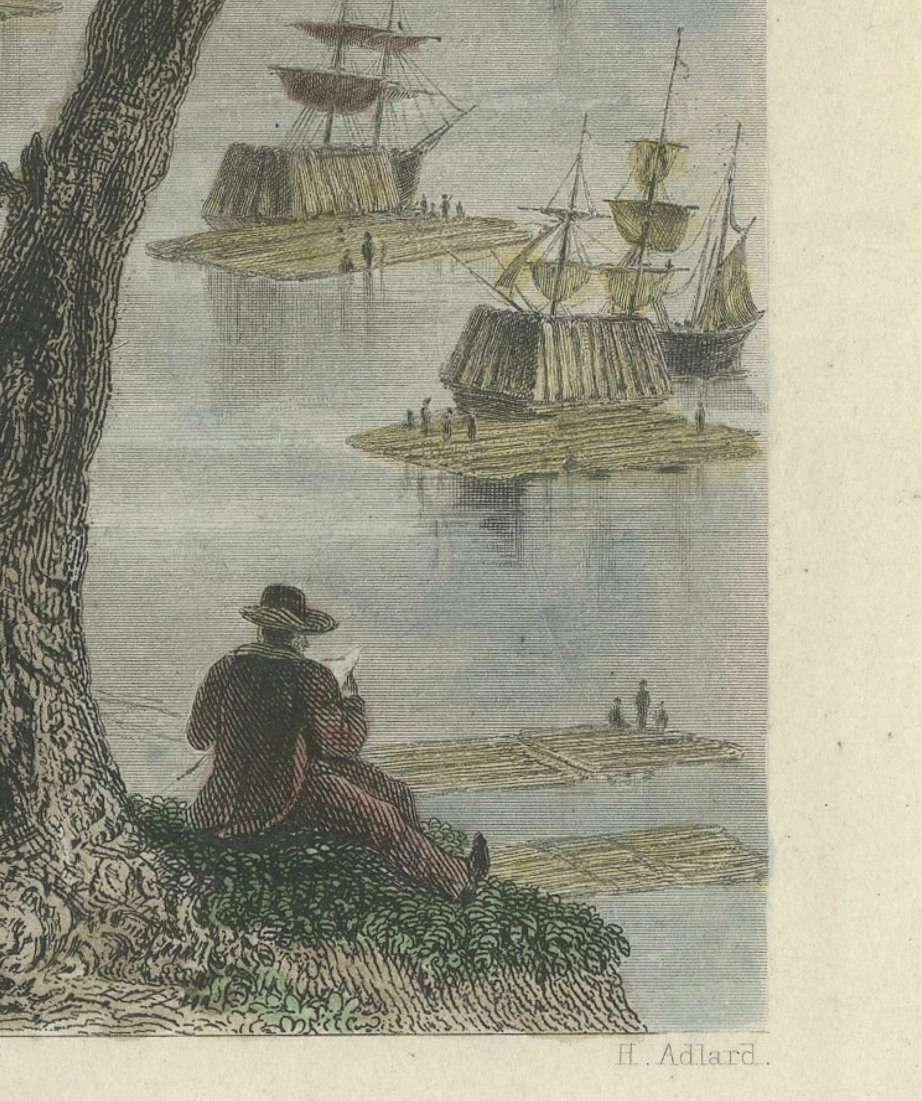Engraving Of A Wood Depot On The St Lawrence River Near The City Of Quebec, 1850 photo vinterior