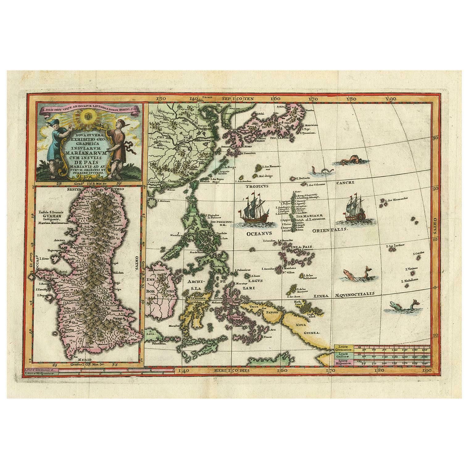 Antique Map Of The Philippines And Guam By Scherer, Circa 1702