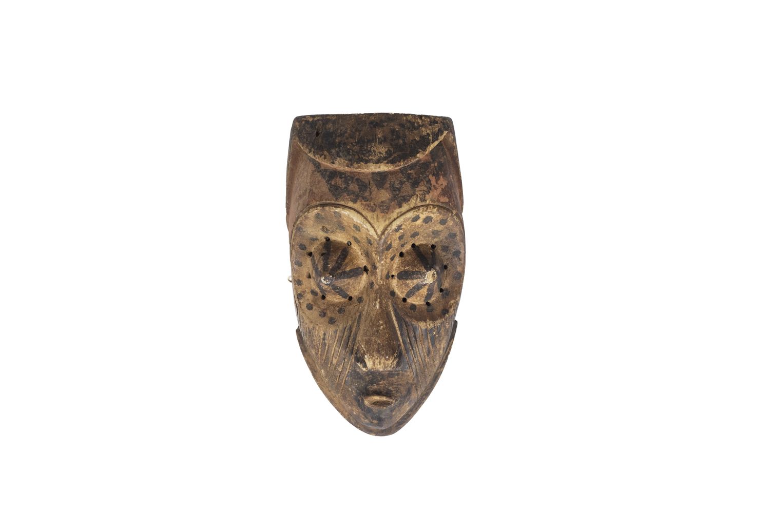 African Mask “Kuba Babuka” In Wood And Pigments. 20th Century.