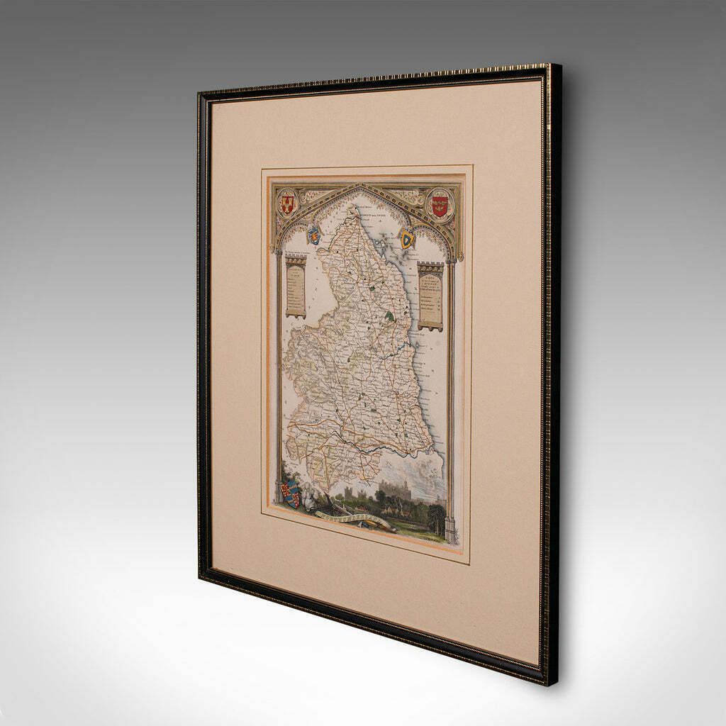 Antique Lithography Map, Northumberland, English, Framed, Engraving, Cartography photo for sale