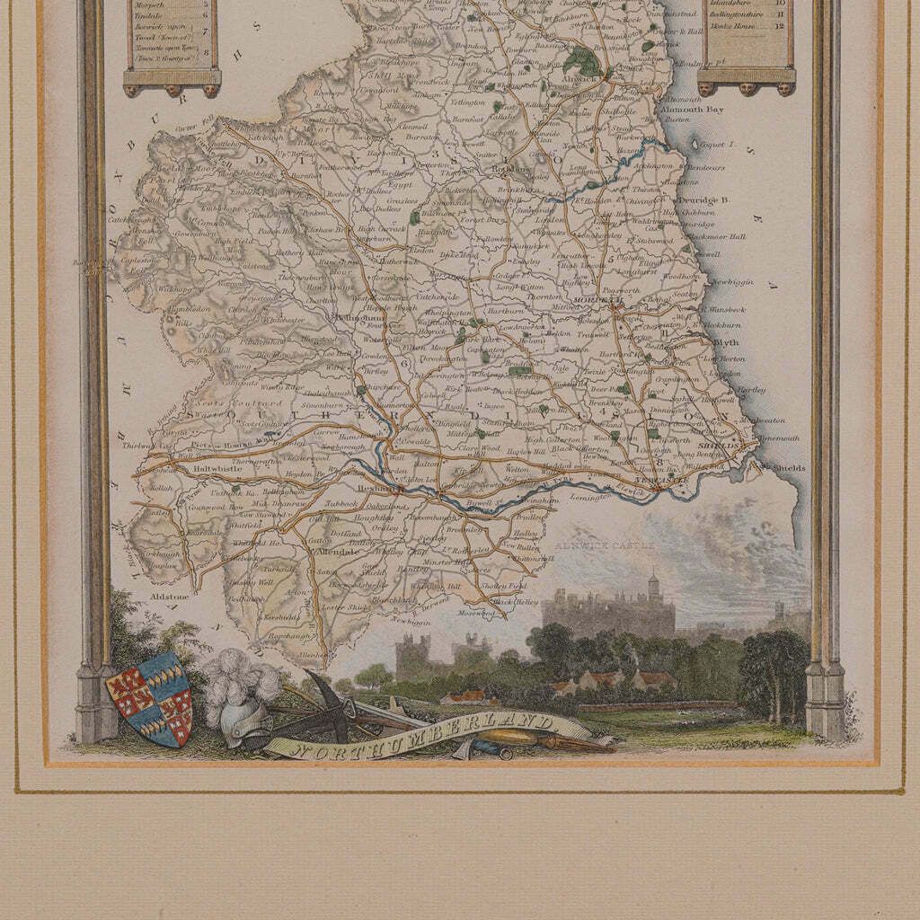 Antique Lithography Map, Northumberland, English, Framed, Engraving, Cartography photo vinterior