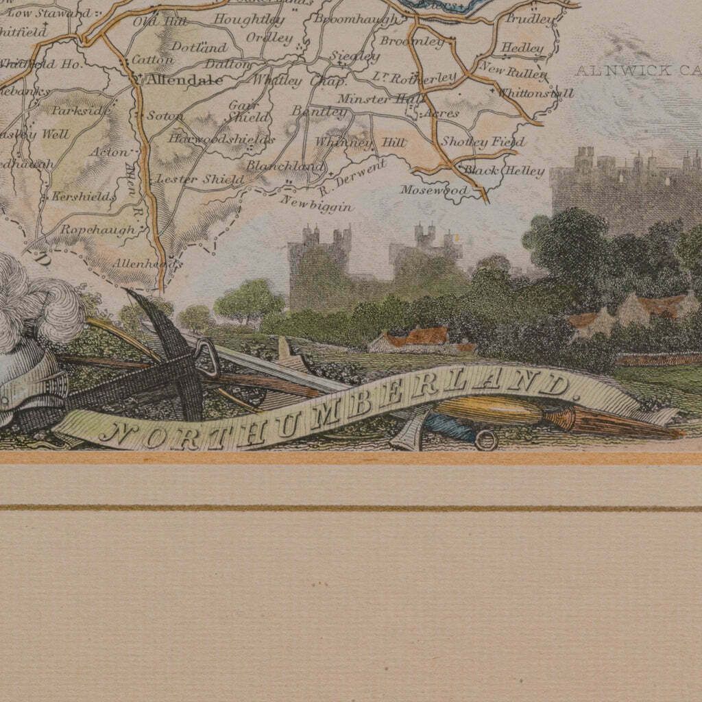 Antique Lithography Map, Northumberland, English, Framed, Engraving, Cartography photo buy