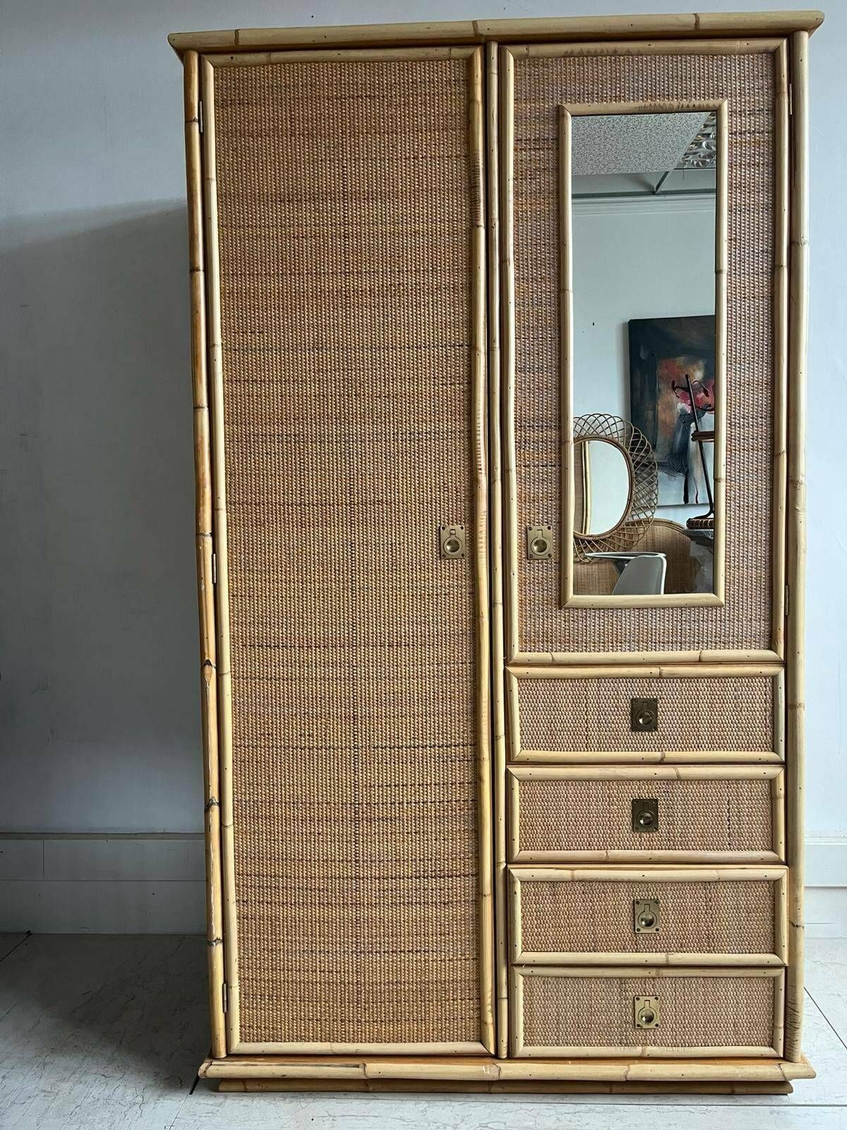 Italian Dal Vera Cane Wardrobe With Drawers And Mirror / Storage / Hanging Space photo furniture