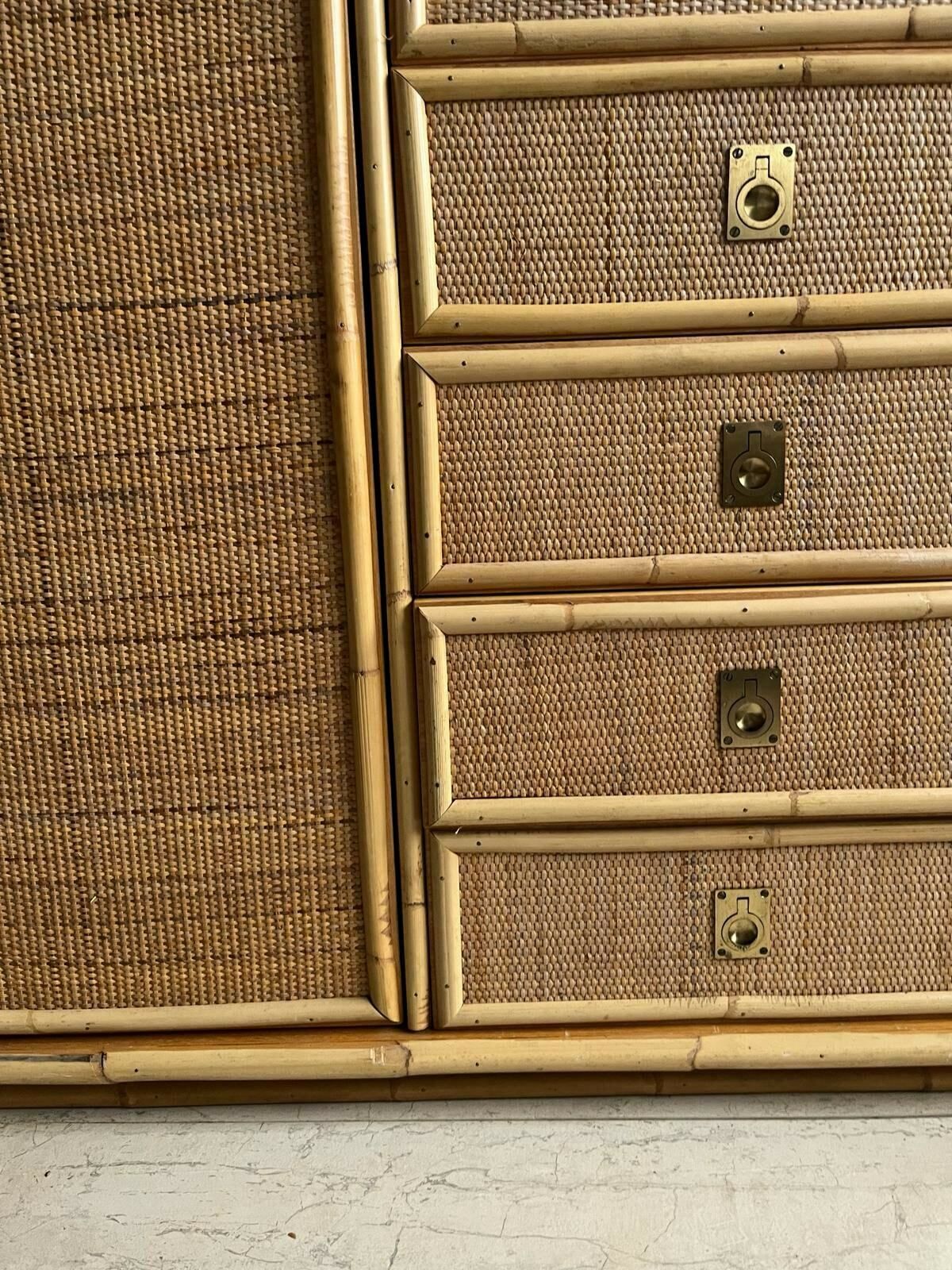 photo for sale Italian Dal Vera Cane Wardrobe With Drawers And Mirror / Storage / Hanging Space