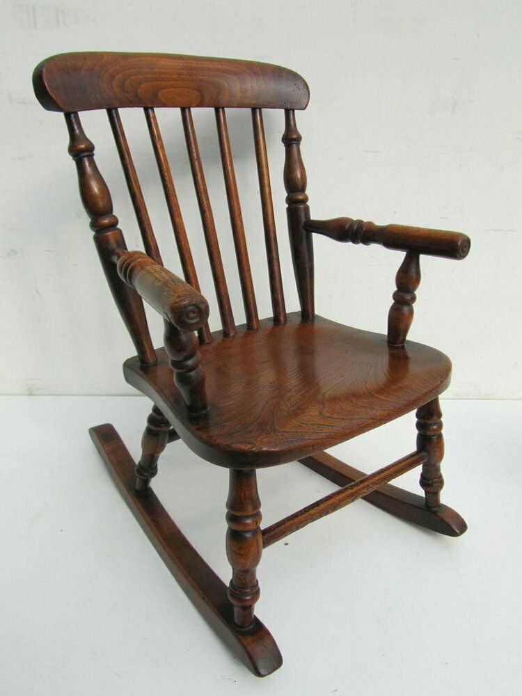 Antique Windsor Children's Rocking Chair, 1850 photo for sale
