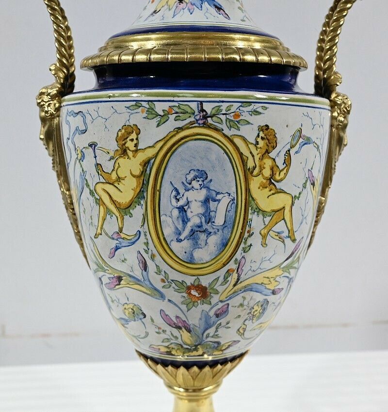 Earthenware Oil Lamp, Napoleon III Period – Mid 19th Century photo vintage