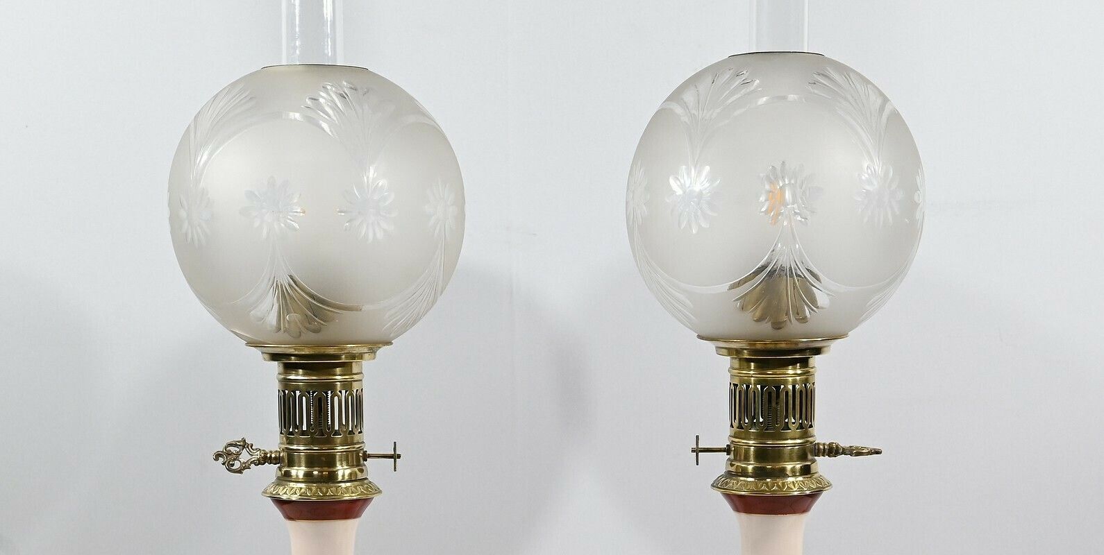 Pair Of Porcelain Oil Lamps, Electrified,  Late 19th Century photo vinterior