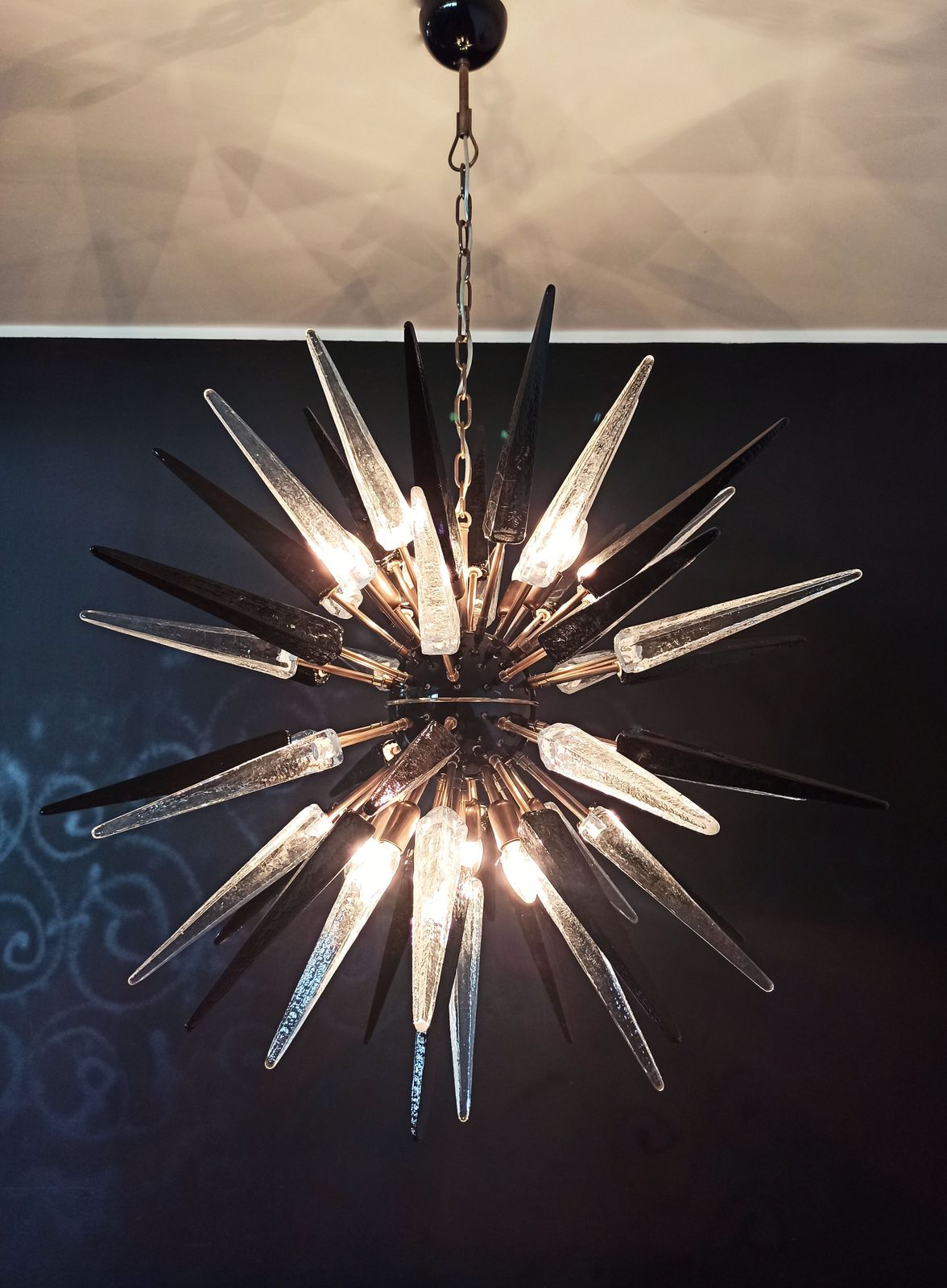 Exceptional Murano Trasparent And Black Glass Sputnik Chandelier   51 Glasses photo furniture