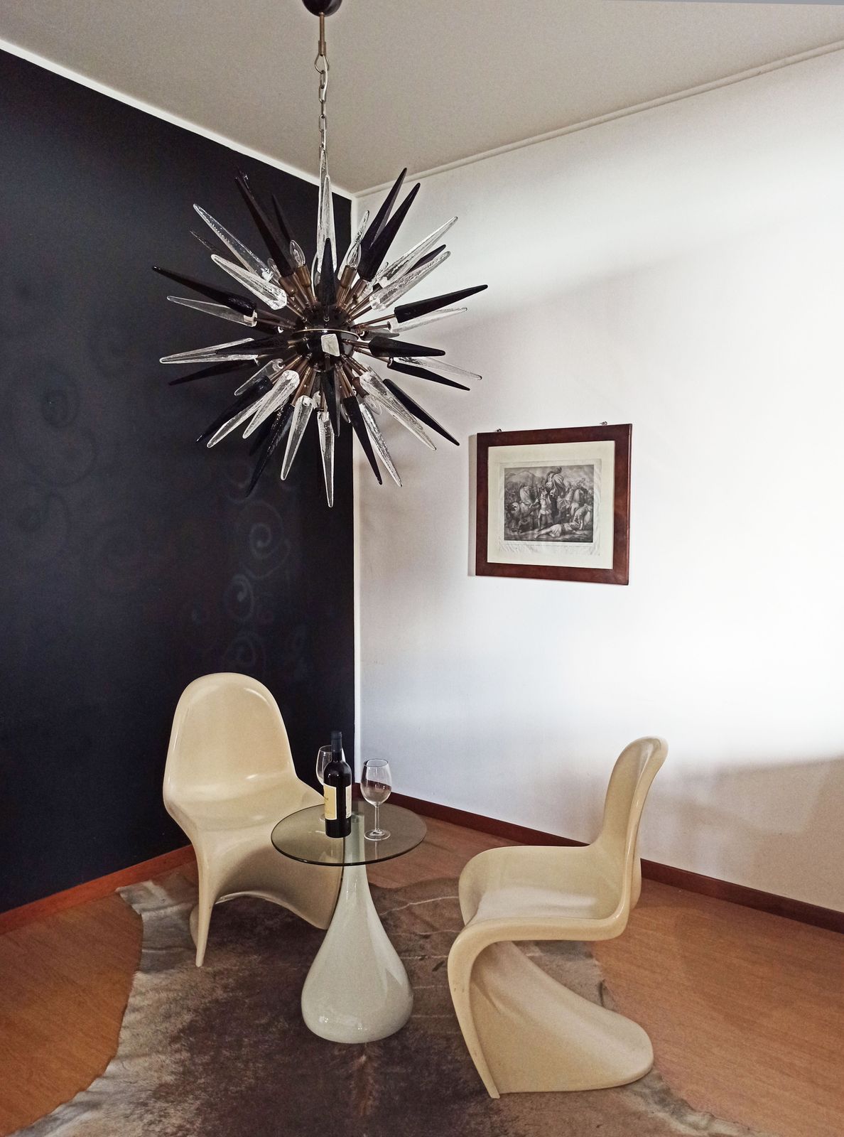 Exceptional Murano Trasparent And Black Glass Sputnik Chandelier   51 Glasses photo vinterior