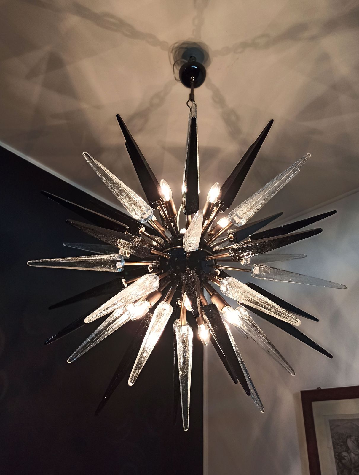 Lighting Exceptional Murano Trasparent And Black Glass Sputnik Chandelier   51 Glasses photo
